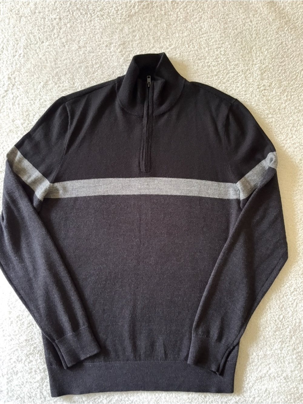 Express Men's Black and Gray Half-Zip Stripe Sweater